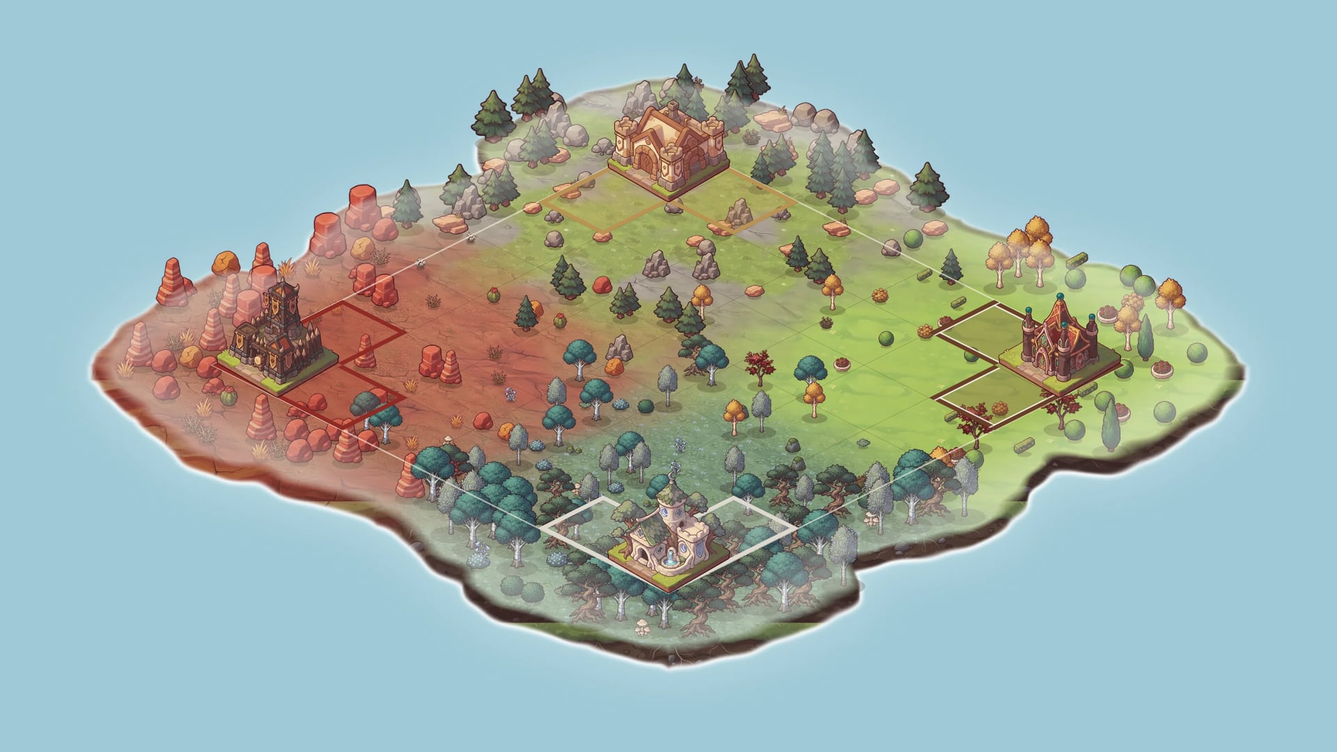 Art from Coffee Empire: the coffee planet, an island where four houses' lands meet, each with its capital